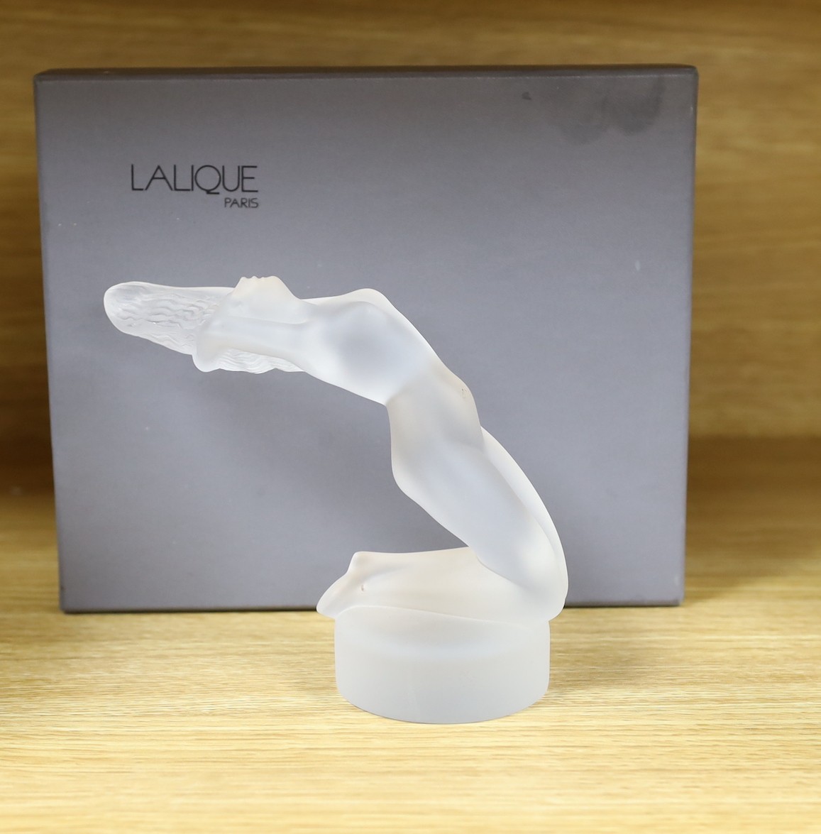 A boxed Lalique glass nude 'mascot', 12.5cm